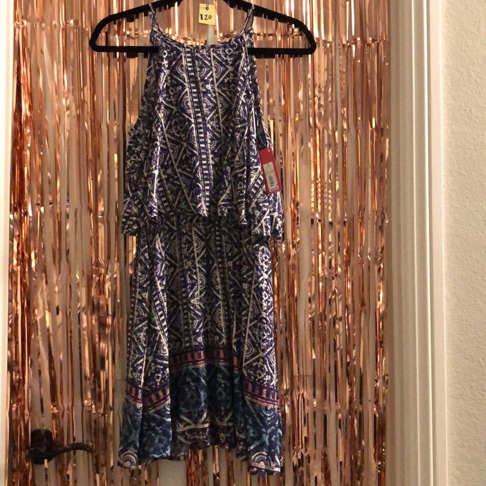 Blue and white tribal print dress